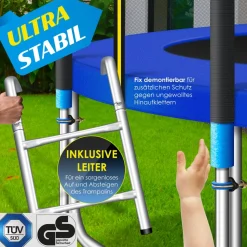KESSER® - Trampolin | TÜV Rheinland GS Zertifiziert | Komplettset mit Sicherheitsnetz, Leiter, Randabdeckung, Seitentasche & Zubehör | Kindertrampolin Gartentrampolin Belastbarkeit 150 kg