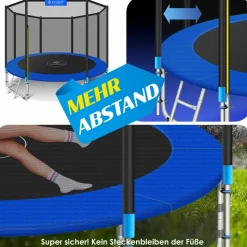 KESSER® - Trampolin | TÜV Rheinland GS Zertifiziert | Komplettset mit Sicherheitsnetz, Leiter, Randabdeckung, Seitentasche & Zubehör | Kindertrampolin Gartentrampolin Belastbarkeit 150 kg