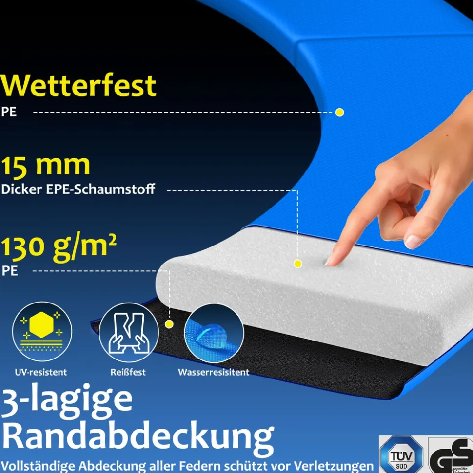 KESSER® - Trampolin | TÜV Rheinland GS Zertifiziert | Komplettset mit Sicherheitsnetz, Leiter, Randabdeckung, Seitentasche & Zubehör | Kindertrampolin Gartentrampolin Belastbarkeit 150 kg