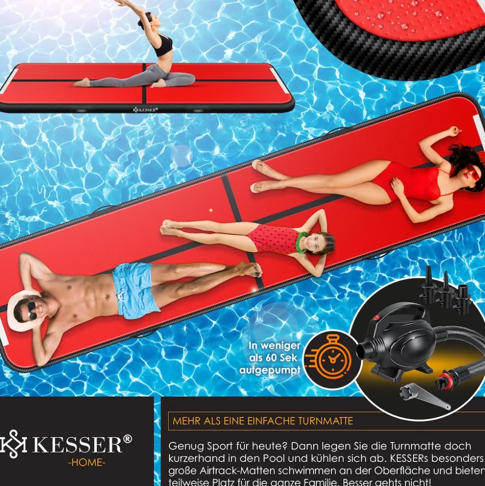 KESSER® Turnmatte Aufblasbar Airtrack 2m/3m/4m/5m/6m Fitness-Matte Gymnastikmatte | inkl. Tragetasche & elektr. Luftpumpe | Yogamatte, Tumbling Matten, Trainingsmatte, Turn- & Fitness