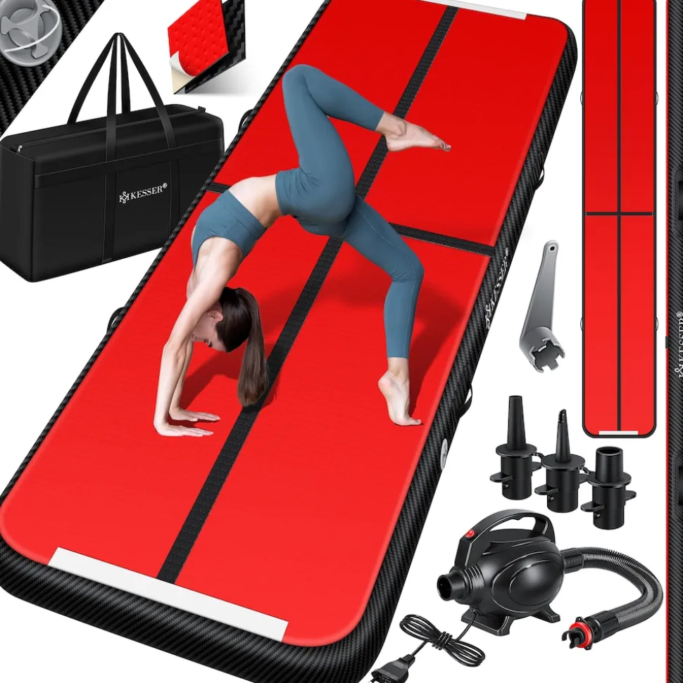 KESSER® Turnmatte Aufblasbar Airtrack 2m/3m/4m/5m/6m Fitness-Matte Gymnastikmatte | inkl. Tragetasche & elektr. Luftpumpe | Yogamatte, Tumbling Matten, Trainingsmatte, Turn- & Fitness