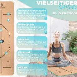 KESSER® Yogamatte Kork Inkl. Tragegurt Tasche & Yoga-Block Gymnastikmatte Yoga Matte rutschfest aus Naturkautschuk TPE Fitnessmatte, 183 x 62 Trainingsmatte für Fitness Sportmatte, Gymnastik extradick