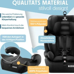KIDIZ® Autokindersitz Premium Kinderautositz Gruppe 1+2+3, 9-36 kg 5-Punkt-Sicherheitsgurt, Autositz, Kindersitz, Einstellbare Kopfstütze, Mitwachsende Sitzerhöhung 1-12 Jahre, Stabil und Sicher