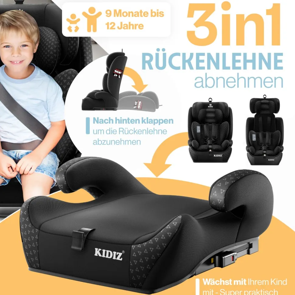 KIDIZ® Autokindersitz Triangle Premium Kindersitz mit Isofix Kinderautositz | Autositz Sitzschale | 9 kg - 36 kg 1-12 Jahre | Gruppe 1/2/3 | universal | zugelassen nach ECE R129/03