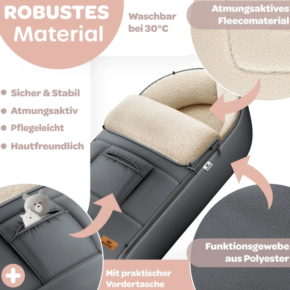 KIDIZ® Babyfußsack Baby Fußsack Winterfußsack Babyschale mit Reißverschluss Kuschelsack Babydecke Kinderwagen waschbar verschließbarer Kopfteil, Tasche, passend für alle Kinderwagen