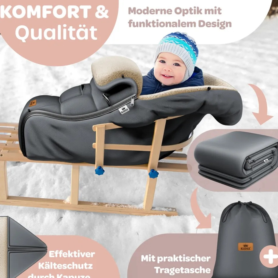 KIDIZ® Babyfußsack Baby Fußsack Winterfußsack Babyschale mit Reißverschluss Kuschelsack Babydecke Kinderwagen waschbar verschließbarer Kopfteil, Tasche, passend für alle Kinderwagen
