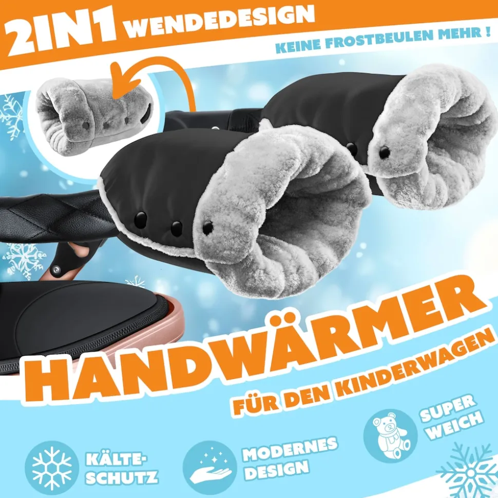 KIDIZ® Handwärmer Kinderwagen Handschuhe Handmuff Kinderwagenmuff mit warme Plüschmaterial Fleece und Baumwolle Innenseite Wasserdicht Winddicht Handwärmer Universalgröße für alle Kinderwagen Buggy