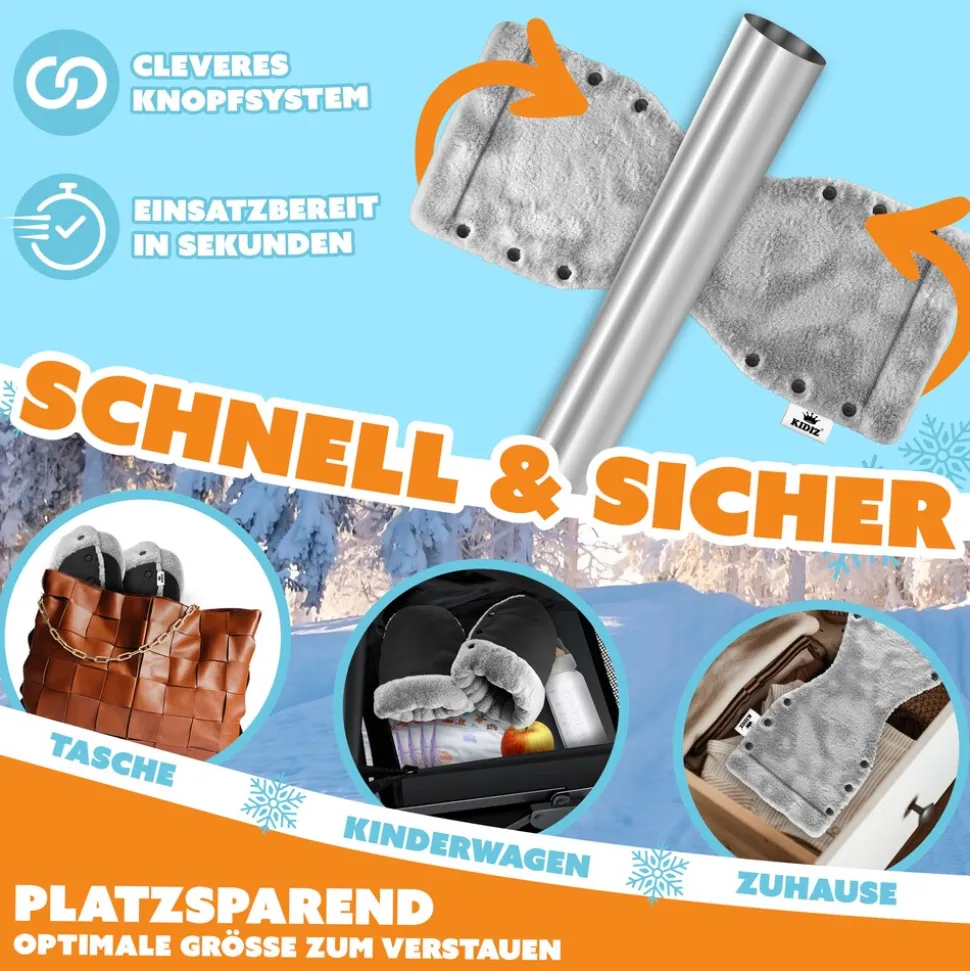 KIDIZ® Handwärmer Kinderwagen Handschuhe Handmuff Kinderwagenmuff mit warme Plüschmaterial Fleece und Baumwolle Innenseite Wasserdicht Winddicht Handwärmer Universalgröße für alle Kinderwagen Buggy