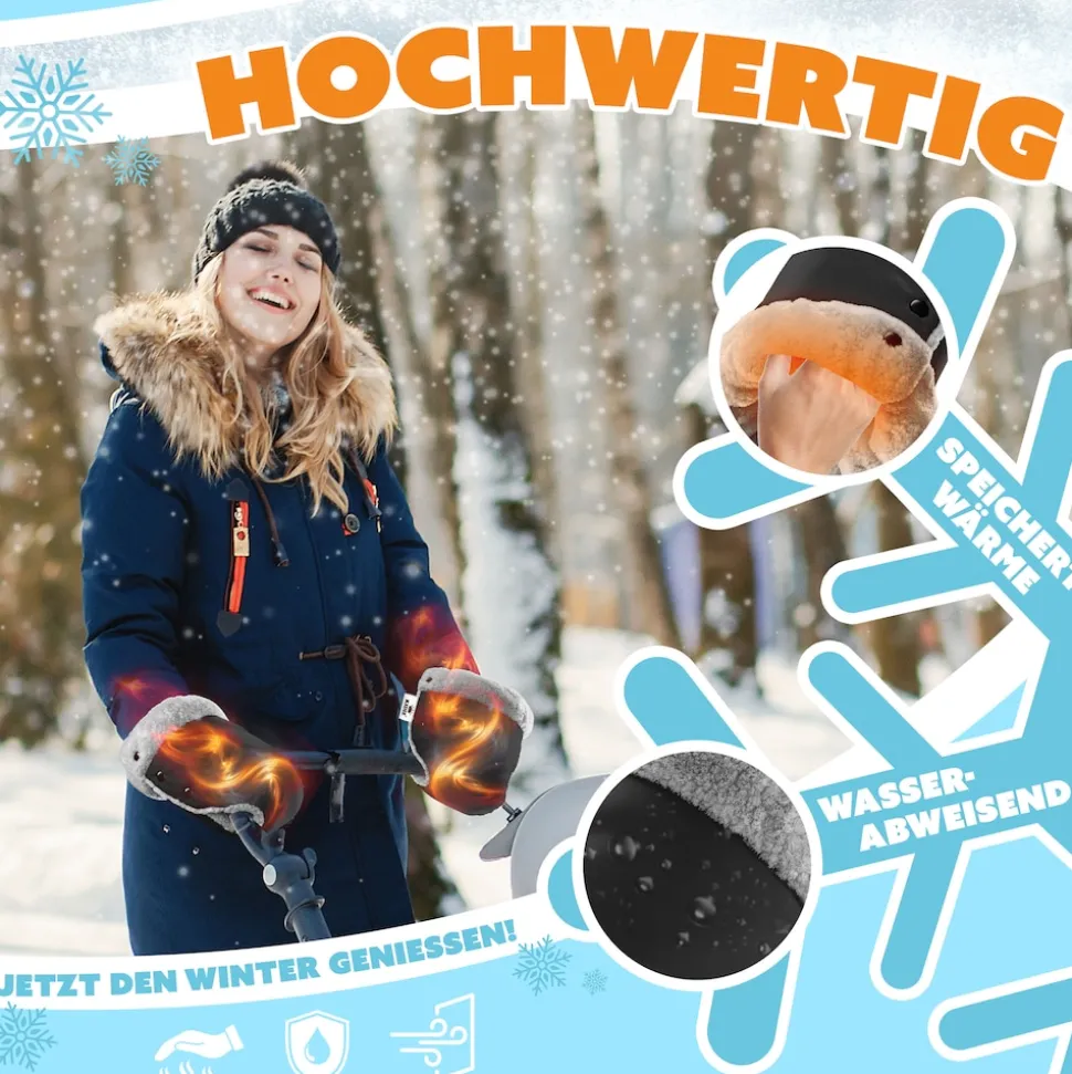 KIDIZ® Handwärmer Kinderwagen Handschuhe Handmuff Kinderwagenmuff mit warme Plüschmaterial Fleece und Baumwolle Innenseite Wasserdicht Winddicht Handwärmer Universalgröße für alle Kinderwagen Buggy