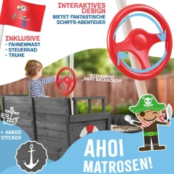 KIDIZ® Sandkasten Ahoi - Piratenschiff Boot Segelschiff aus Holz Inkl. Abdeckung, Bodenplane, Sitzbank, Flaggenmast, Sandspielzeug | Große Kinder Sandkiste für den Garten | Outdoor Sandbox