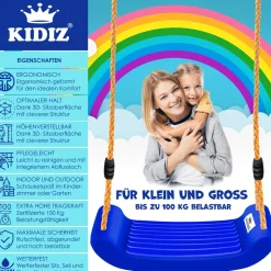 KIDIZ® Schaukel Kinderschaukel Set - Ink. Zubehör Schaukelsitz Schaukelbrett Garten Outdoor Indoor Brettschaukel für Kinder zum Schaukeln aus Kunststoff Höhenverstellbar Rutschfest