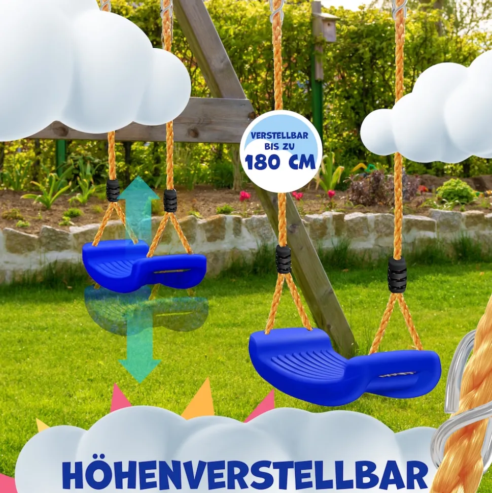 KIDIZ® Schaukel Kinderschaukel Set - Ink. Zubehör Schaukelsitz Schaukelbrett Garten Outdoor Indoor Brettschaukel für Kinder zum Schaukeln aus Kunststoff Höhenverstellbar Rutschfest
