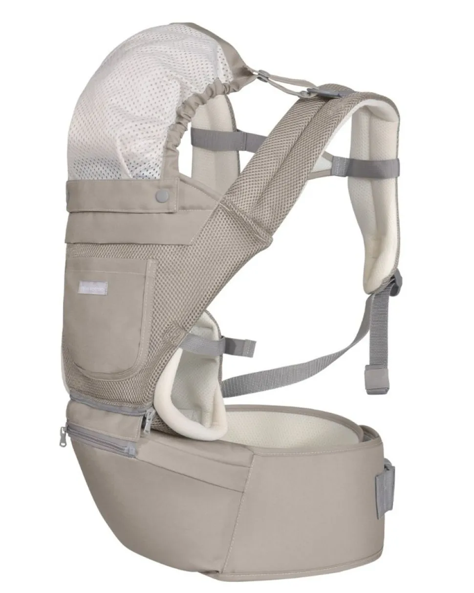 Kikkaboo Babytrage Chloe 3 in 1 Bauch- und Rückentrage, Hüftsitz, ab 5 Monaten beige