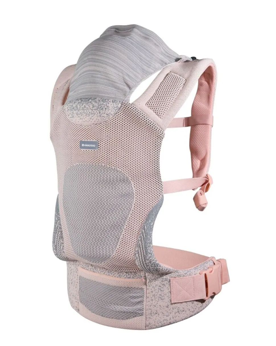 Kikkaboo Babytrage Hoody Fly Strickstoff 3 in 1 Bauch- und Rückentrage, Hüftsitz rosa