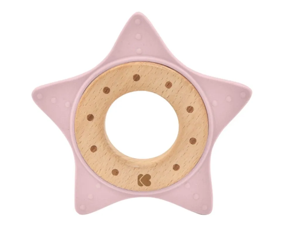 Kikkaboo Beißring Star, Buchenholz, Silikon, Zahnhilfe, Greifling, ab Geburt rosa