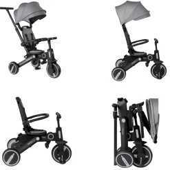 Kikkaboo Dreirad, Tricycle Trix 3 in 1 Schiebegriff, Sonnendach faltbar, Gurt grau