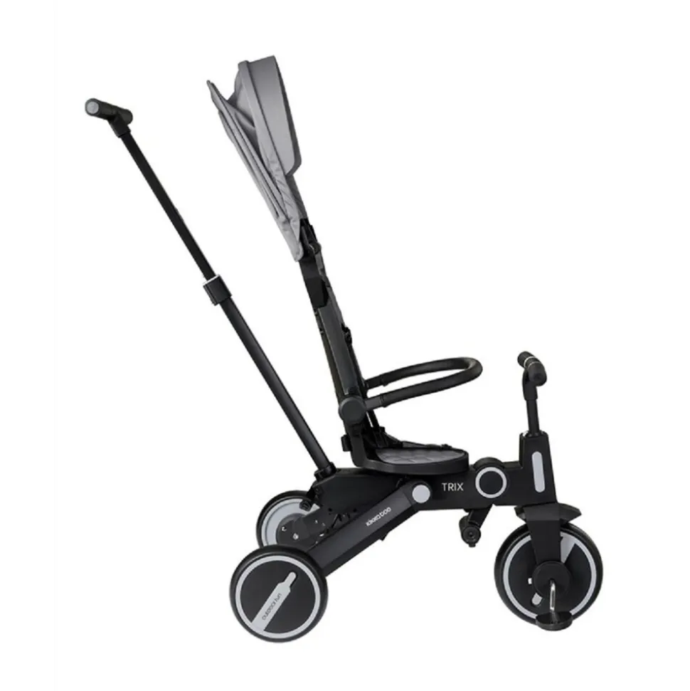 Kikkaboo Dreirad, Tricycle Trix 3 in 1 Schiebegriff, Sonnendach faltbar, Gurt grau