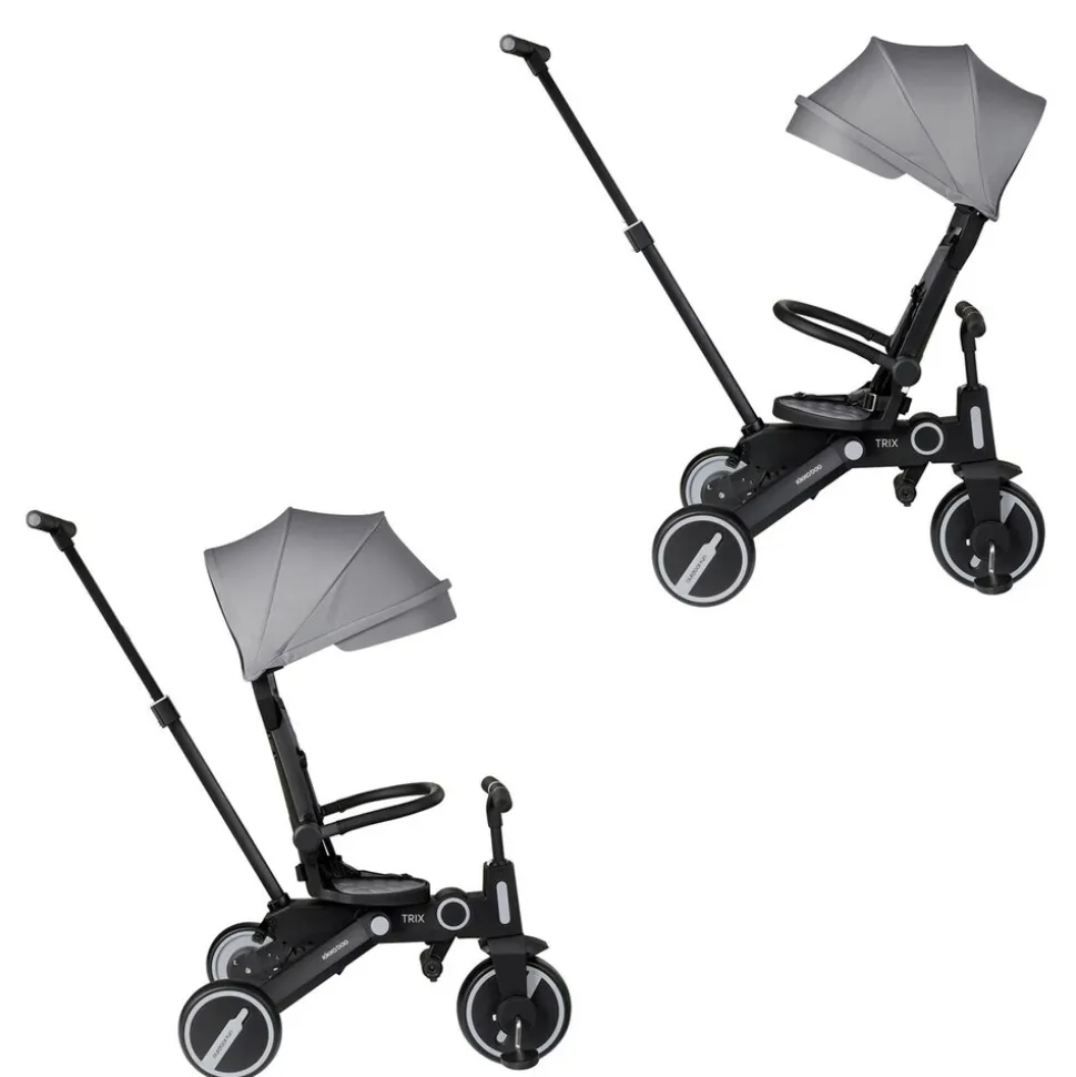 Kikkaboo Dreirad, Tricycle Trix 3 in 1 Schiebegriff, Sonnendach faltbar, Gurt grau