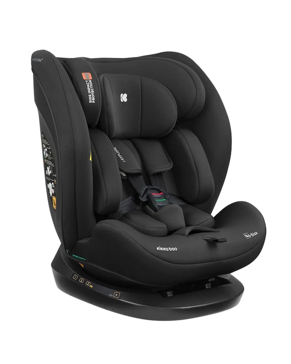Kikkaboo Kindersitz i-Explore i-Size (40 - 150 cm) verstellbare Kopfstütze, Gurt schwarz uni