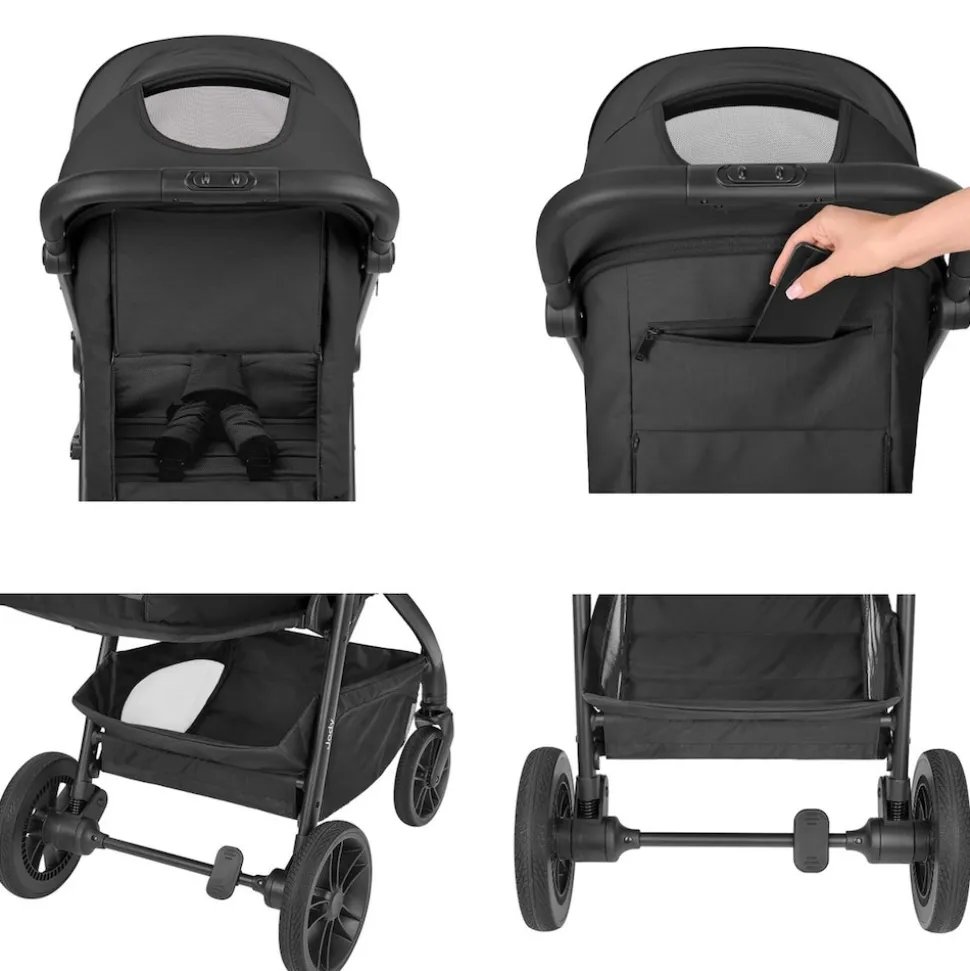 Kikka boo Kinderwagen, Buggy Jody PU-Räder Federung Hinterradbremse 5-Punkt-Gurt schwarz