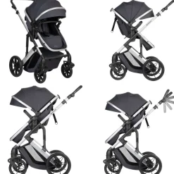 Kikkaboo Kinderwagen Darling 3 in 1 Sportsitz Tragetasche Autositz Wickeltasche grau gemustert