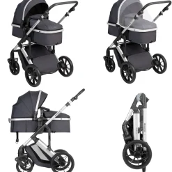 Kikkaboo Kinderwagen Darling 3 in 1 Sportsitz Tragetasche Autositz Wickeltasche grau gemustert