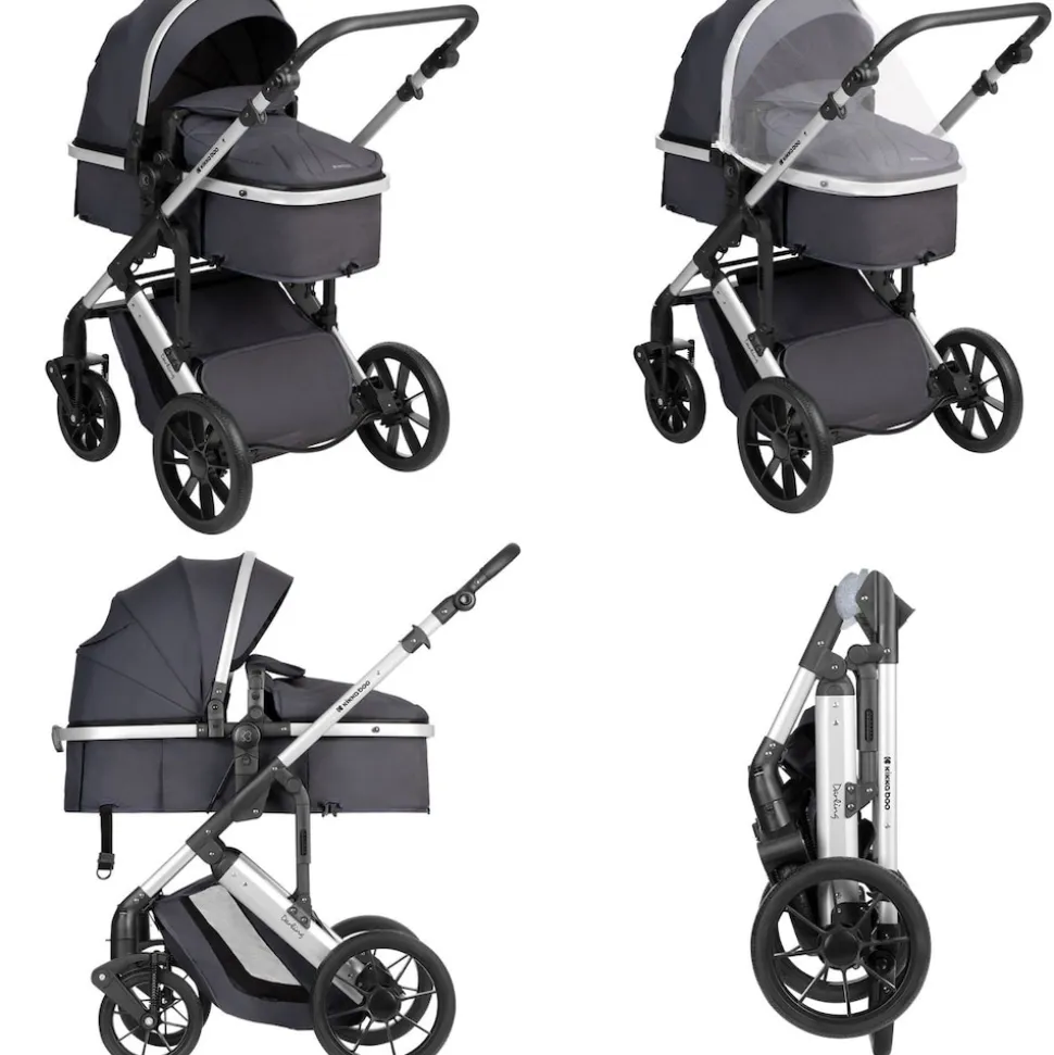 Kikkaboo Kinderwagen Darling 3 in 1 Sportsitz Tragetasche Autositz Wickeltasche grau gemustert