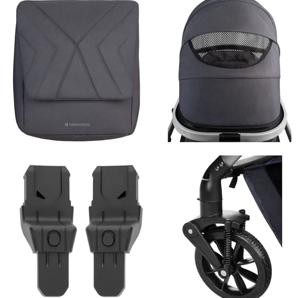 Kikkaboo Kinderwagen Darling 3 in 1 Sportsitz Tragetasche Autositz Wickeltasche grau gemustert