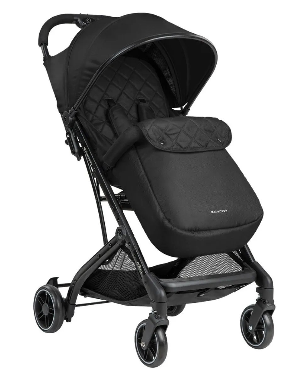 Kikkaboo Kinderwagen Miley mit Fußsack, Fußstütze verstellbar, klappbar, Korb schwarz gemustert