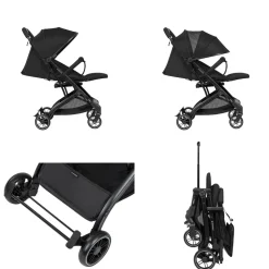 Kikkaboo Kinderwagen Miley mit Fußsack, Fußstütze verstellbar, klappbar, Korb schwarz gemustert