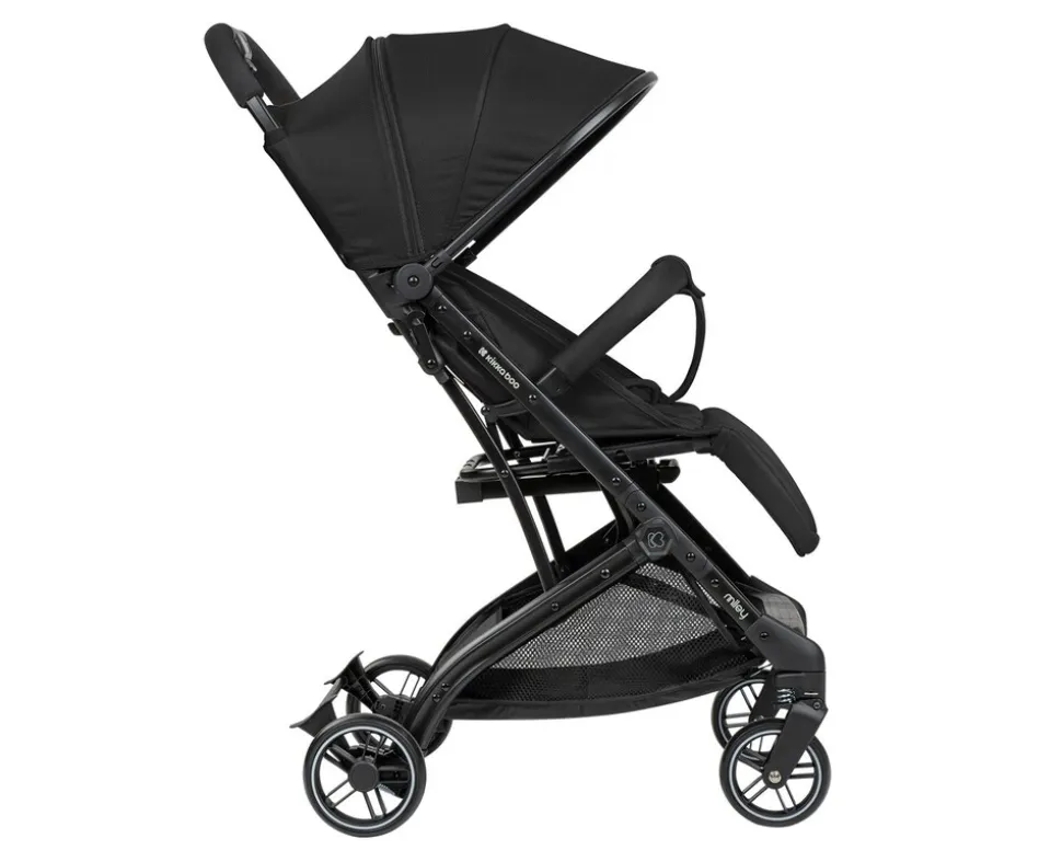 Kikkaboo Kinderwagen Miley mit Fußsack, Fußstütze verstellbar, klappbar, Korb schwarz gemustert
