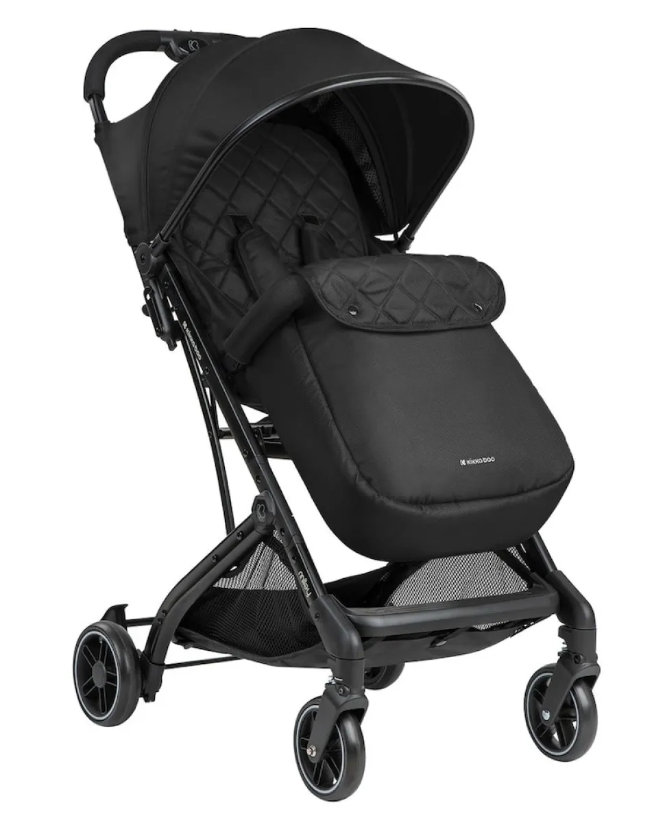 Kikkaboo Kinderwagen Miley mit Fußsack, Fußstütze verstellbar, klappbar, Korb schwarz gemustert