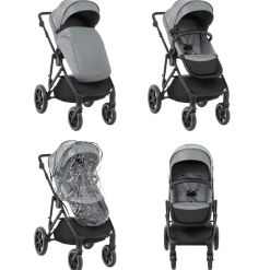Kikkaboo Kinderwagen Thea 2 in 1 EVA-Räder verstellbarer Schiebegriff Babywanne grau