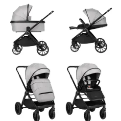 Kikkaboo Kinderwagen Tiffany 2 in 1 Babywanne, Sportsitz, Wickeltasche, PU-Räder grau