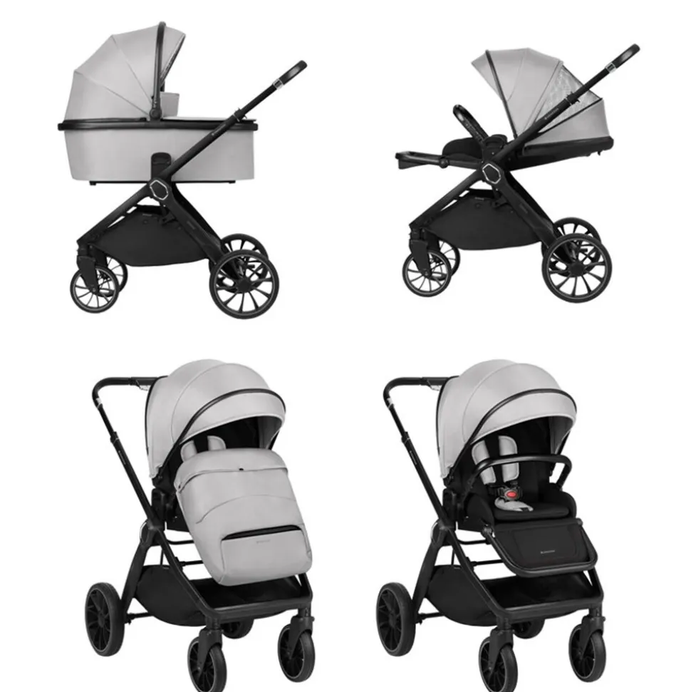Kikkaboo Kinderwagen Tiffany 2 in 1 Babywanne, Sportsitz, Wickeltasche, PU-Räder grau