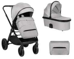 Kikkaboo Kinderwagen Tiffany 2 in 1 Babywanne, Sportsitz, Wickeltasche, PU-Räder grau