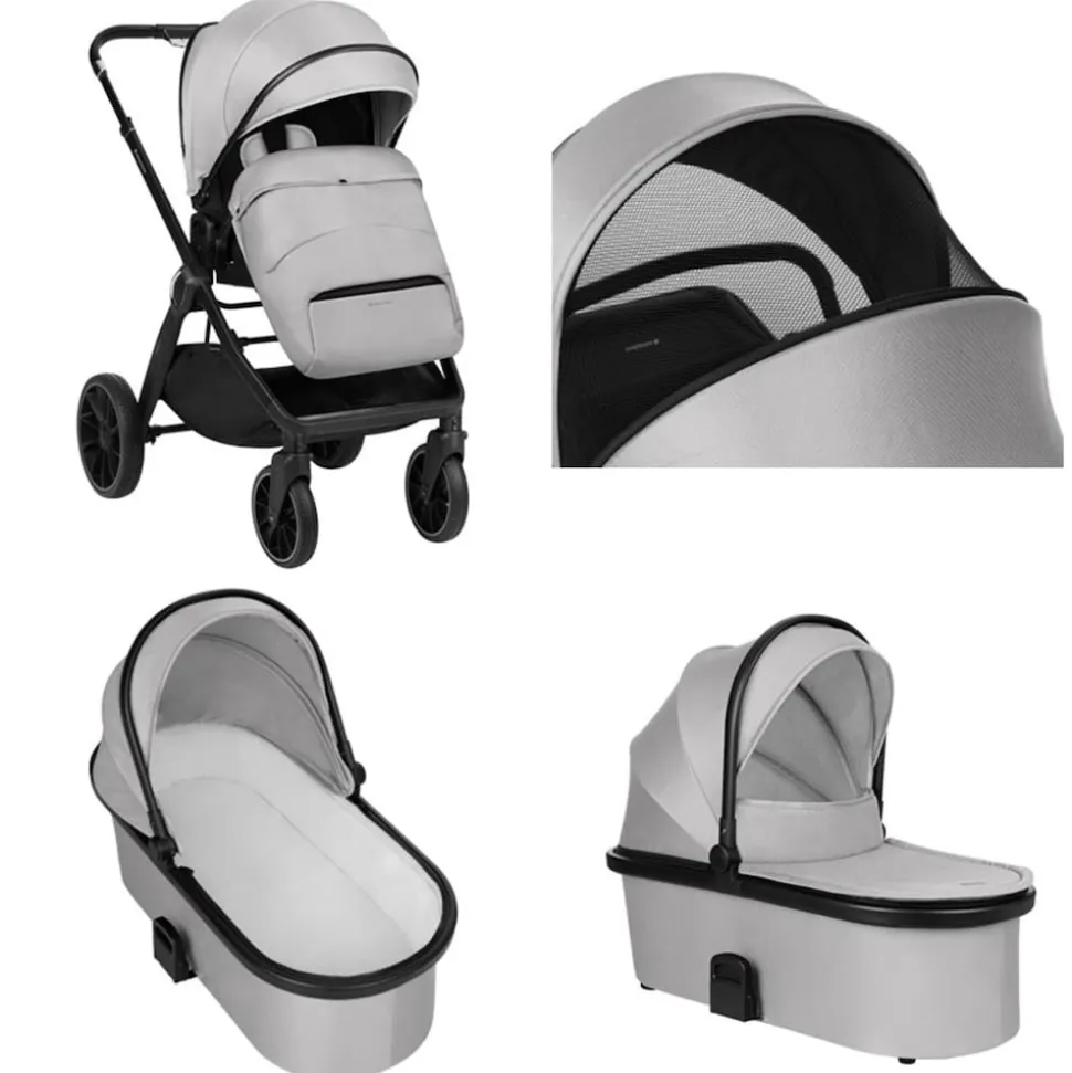 Kikkaboo Kinderwagen Tiffany 2 in 1 Babywanne, Sportsitz, Wickeltasche, PU-Räder grau