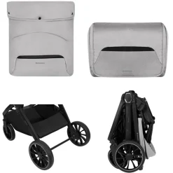 Kikkaboo Kinderwagen Tiffany 2 in 1 Babywanne, Sportsitz, Wickeltasche, PU-Räder grau