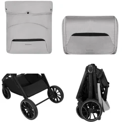 Kikkaboo Kinderwagen Tiffany 2 in 1 Babywanne, Sportsitz, Wickeltasche, PU-Räder grau