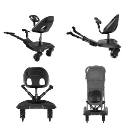 Kikkaboo Kinderwagen Trittbrett Ally mit Sitz universal, 2-Punkt-Gurt, Lenkrad schwarz