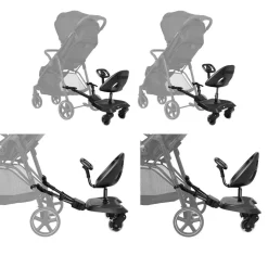 Kikkaboo Kinderwagen Trittbrett Ally mit Sitz universal, 2-Punkt-Gurt, Lenkrad schwarz