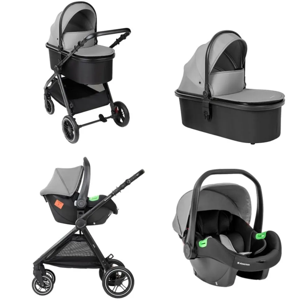 Kikka boo Kombikinderwagen Ava 3 in 1 Babywanne, Babyschale, Gummiräder, Tasche grau