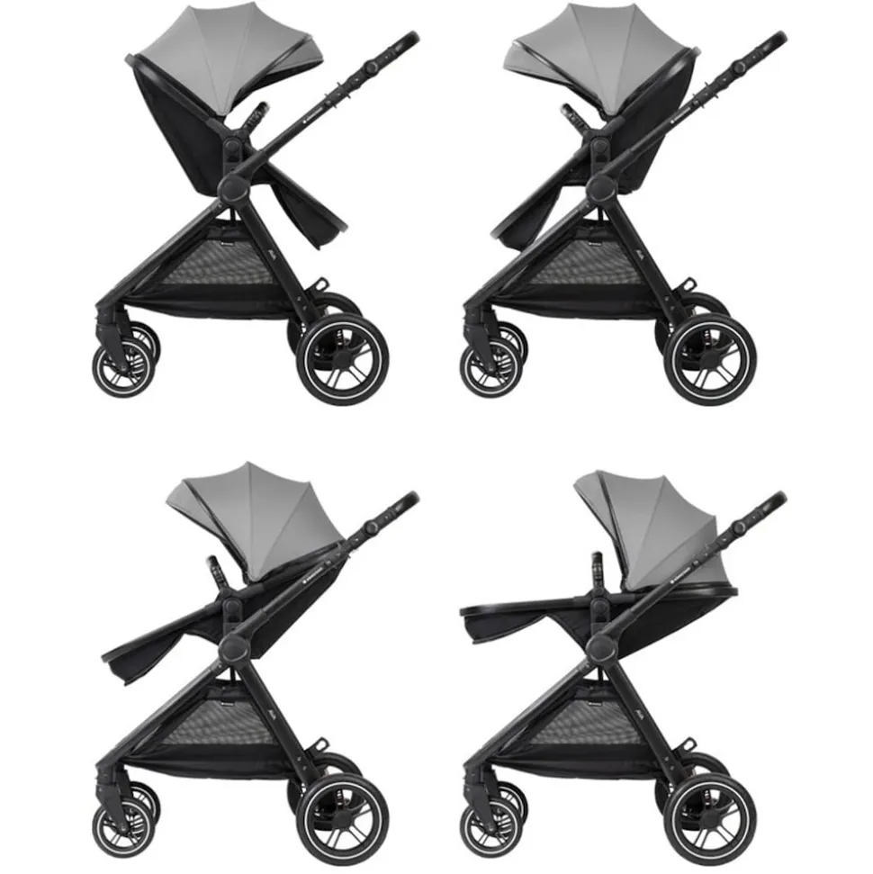 Kikka boo Kombikinderwagen Ava 3 in 1 Babywanne, Babyschale, Gummiräder, Tasche grau
