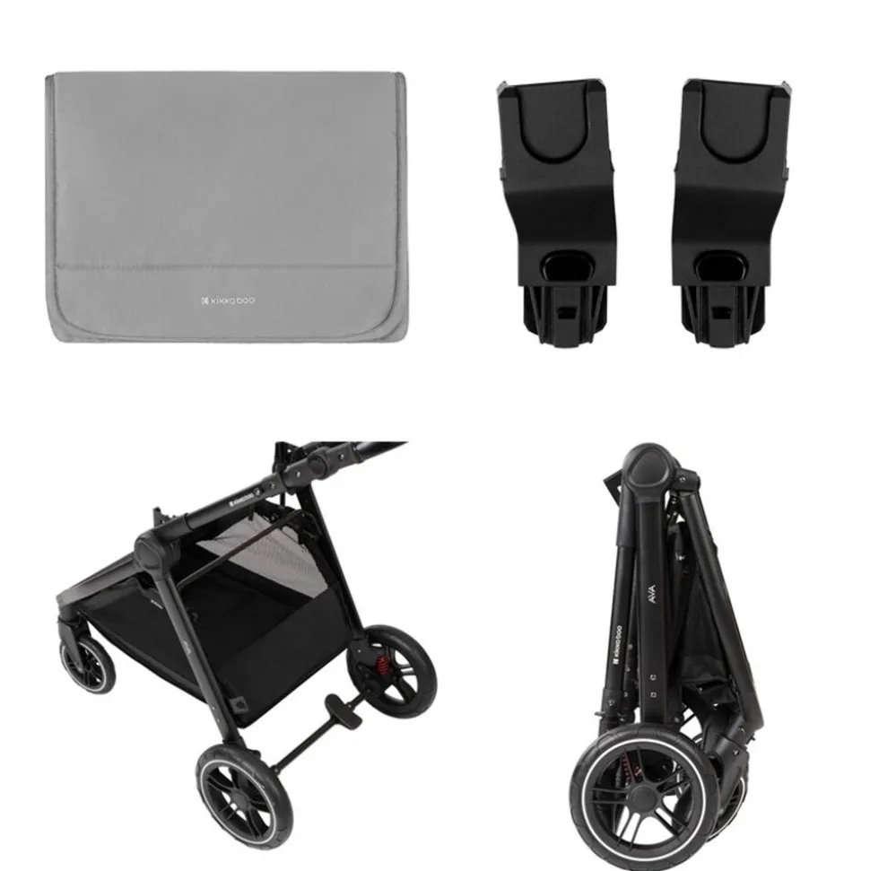 Kikka boo Kombikinderwagen Ava 3 in 1 Babywanne, Babyschale, Gummiräder, Tasche grau