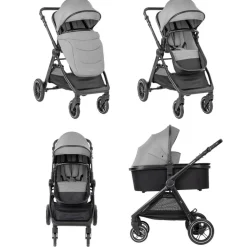 Kikka boo Kombikinderwagen Ava 3 in 1 Babywanne, Babyschale, Gummiräder, Tasche grau