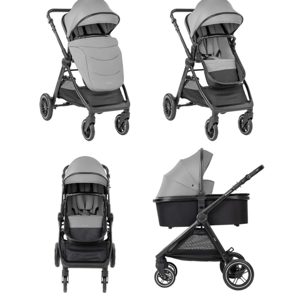 Kikka boo Kombikinderwagen Ava 3 in 1 Babywanne, Babyschale, Gummiräder, Tasche grau