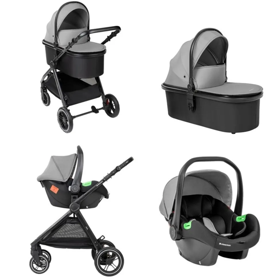 Kikka boo Kombikinderwagen Ava 3 in 1 Babywanne, Babyschale, Gummiräder, Tasche grau