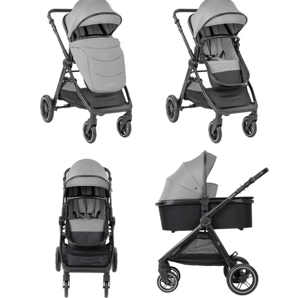 Kikka boo Kombikinderwagen Ava 3 in 1 Babywanne, Babyschale, Gummiräder, Tasche grau
