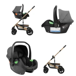 Kikkaboo Kombikinderwagen Amaia 3in1 i-Size Babyschale umbaubar Federung Tasche dunkelgrau