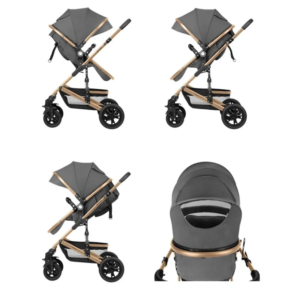 Kikkaboo Kombikinderwagen Amaia 3in1 i-Size Babyschale umbaubar Federung Tasche dunkelgrau
